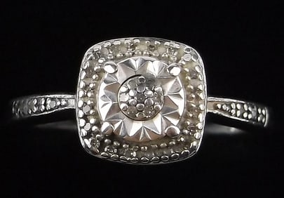 Mint Vintage Sterling Silver Diamond Engagement Ring 7