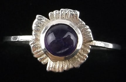 New Sterling Silver Amethyst Flower Ring 7