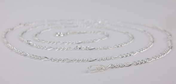 New Italian Sterling Silver Figaro Chain Necklace 24"