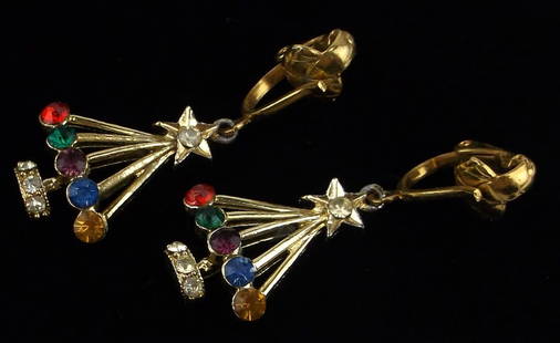 Stunning Vintage 1960s Rhinestone Christmas Earrings: excellent condition