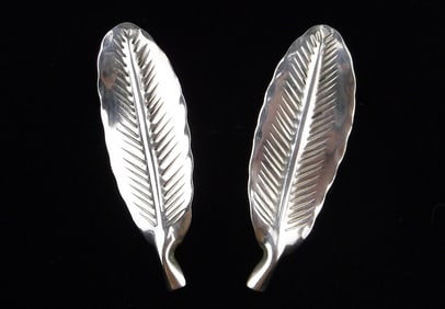 Mint Vintage 1950s Stuart NYE Sterling Silver Feather Earrings