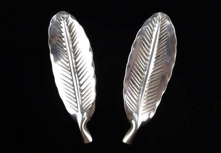 Mint Vintage 1950s Stuart NYE Sterling Silver Feather Earrings: Guaranteed Solid 925 Sterling Silver, in Excellent Condition