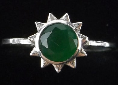 New Sterling Silver Green Chalcedony Sun Ring 7.5