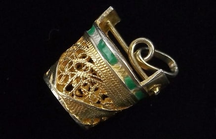 New Vint 1950s Gold Over Sterling Enameled Bucket Pendant