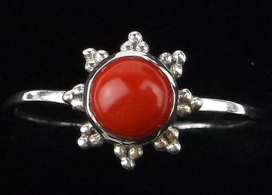 New Sterling Silver Red Coral Snowflake Ring 6