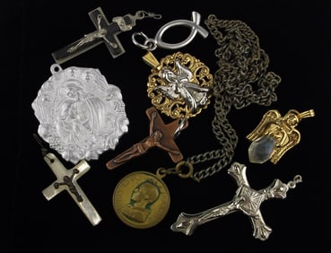 Nice Antique Vintage Catholic Crucifix Cross Angel Pendant Lot