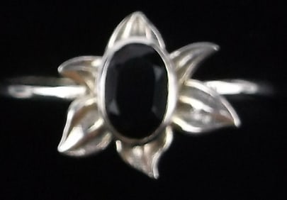 New Sterling Silver Black Iolite Blooming Lotus Ring 8