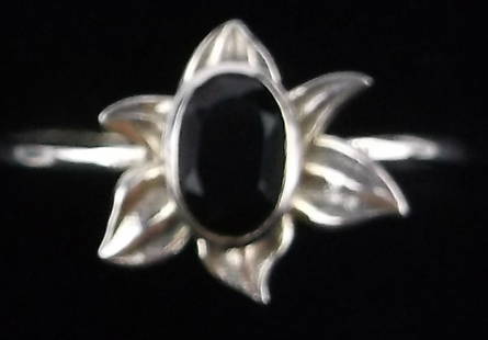 New Sterling Silver Black Iolite Blooming Lotus Ring 8: Solid Sterling Silver Guaranteed, in Brand New Never Worn Condition.