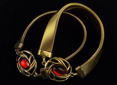 New Vintage Ruby Red Rhinestone Arm Band Set