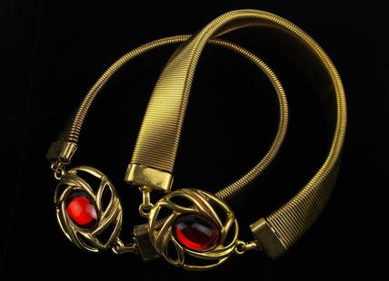 New Vintage Ruby Red Rhinestone Arm Band Set: new condition