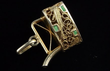 New Antique 1950s Gold Over Sterling Enameled Iron Pendant