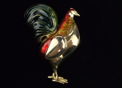 Mint Vintage Enameled Chicken Brooch