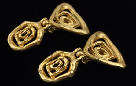 Stunning Vintage Gold Tone Aztec Design Sun Drop Earrings