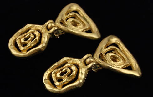 Stunning Vintage Gold Tone Aztec Design Sun Drop Earrings: excellent condition