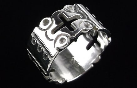 Mint Big Thick Vint Taxco Sterling Silver Cross Band Ring 11.5