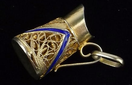 New 1950s Gold Over Sterling Enameled Water Pitcher Pendant