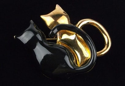Stunning Vintage 2 Cat Brooch