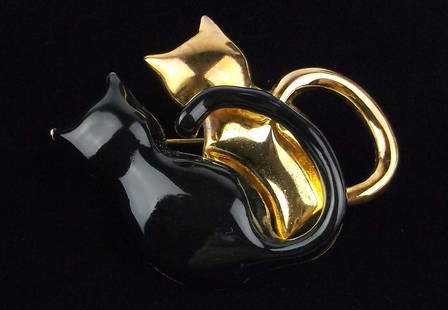 Stunning Vintage 2 Cat Brooch: excellent condition