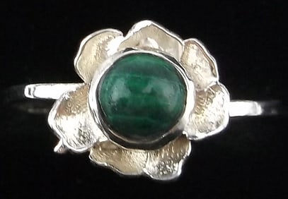 New Sterling Silver Malachite Flower Ring 6