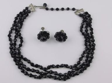 Mint Antique 1940s Austrian Crystal Necklace Earrings 19" Set