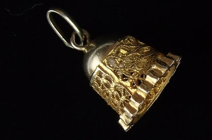 New Antique 1950s Gold Over Sterling Bell Pendant