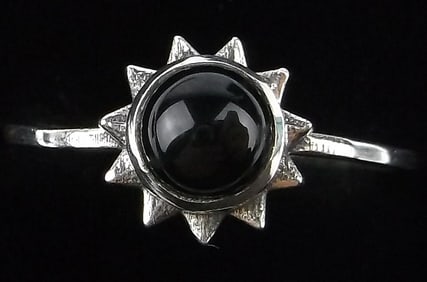 New Sterling Silver Onyx Sun Ring 8.5