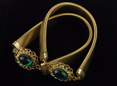 2 New Vintage Emerald Green Rhinestone Arm Bands