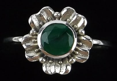 New Sterling Silver Emerald Flower Ring 6.25