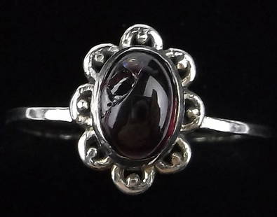 New Sterling Silver Garnet Flower Ring 6: Solid Sterling Silver Guaranteed, in Brand New Never Worn Condition.