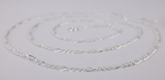 New Italian Sterling Silver Figaro Chain Necklace 24"