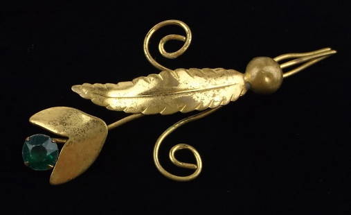 Antique 1930s Rhinestone Flower Brooch: .