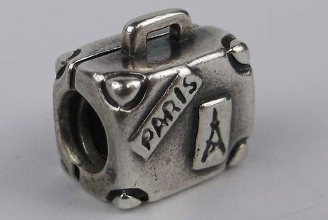 Mint Vint Pandora Sterling Silver Paris Travel Luggage Charm Bead: Guaranteed Solid 925 Sterling Silver, in Excellent Condition