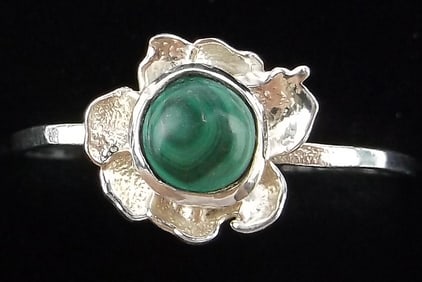 New Sterling Silver Malachite Flower Ring 8