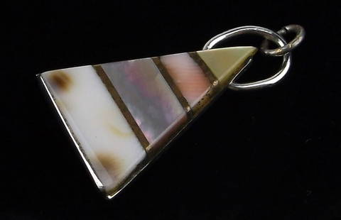 Mint Vintage Sterling Silver MOP Shell Pendant: Guaranteed Solid 925 Sterling Silver, in Excellent Condition