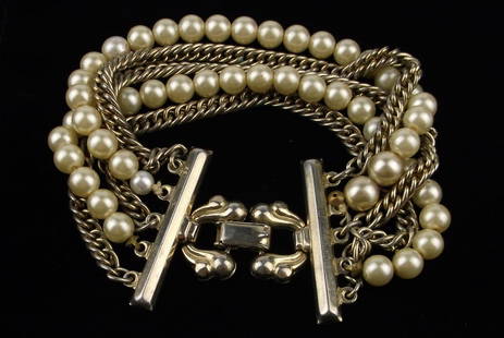 Stunning Vintage 1950s Faus Pearl Bracelet 7.25": excellent condition