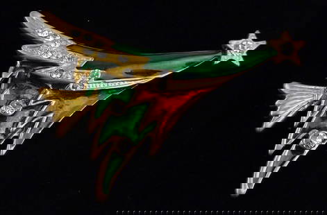 Mint Vintage Enameled Rhinestone Christmas Tree Brooch: Mint Condition, In Like New Condition, Perfect