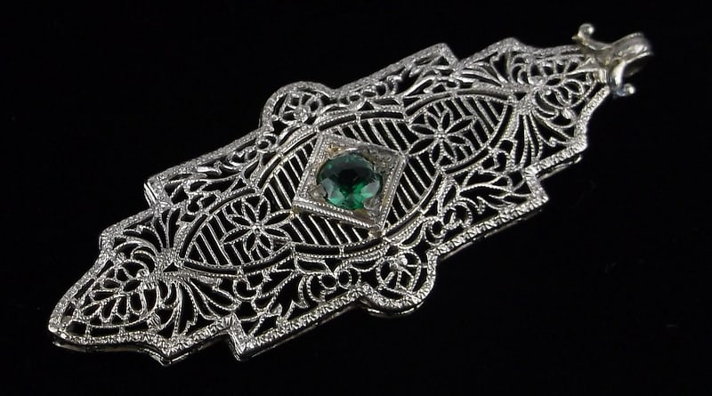 Mint Antique 1920s Art Deco Sterling Silver Emerald Pendant (1 of 2)