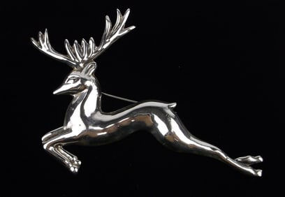 Big Mint 1950s Taxco Sterling Silver Reindeer Christmas Brooch