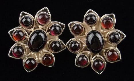 Big Mint Vint Designer Sterling Silver Garnet Earrings