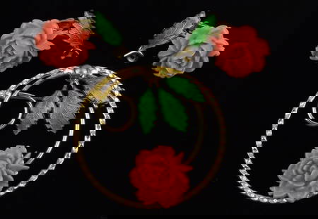 Stunning Antique 1940s Celluloid Rose Brooch Earrings Set: excellent condition