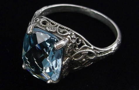 Mint Antique 1920s Art Deco Sterling Silver 5ct Topaz Ring 7: Guaranteed Solid 925 Sterling Silver, in Excellent Condition