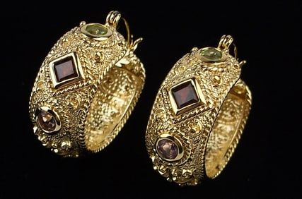 New Big Boxed Gold Over Sterling Amethyst Earrings Designer