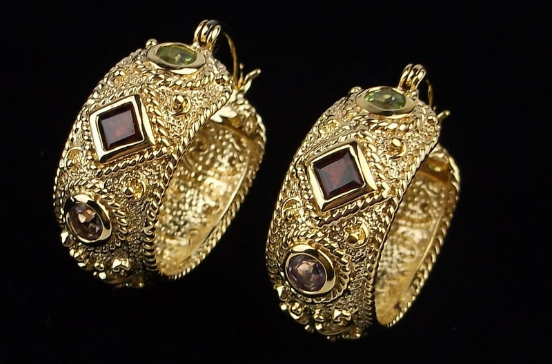 New Big Boxed Gold Over Sterling Amethyst Earrings Designer (1 of 3)
