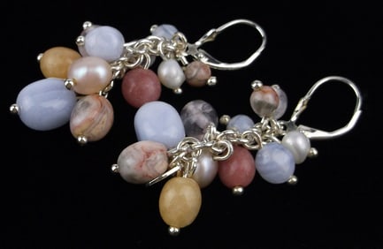 New Sterling Silver Lace Calcite Rhodochrosite Earrings