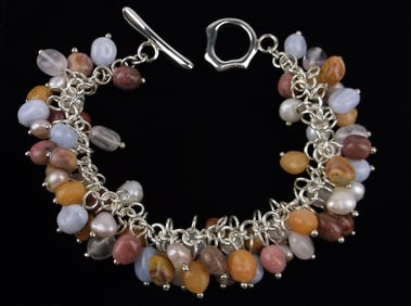 New Sterling Silver Lace Calcite Rhodochrosite Bracelet 7.5"