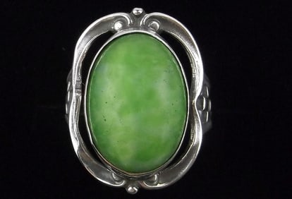 Mint Antique 1930s Sterling Silver Czech Glass Ring 4.5