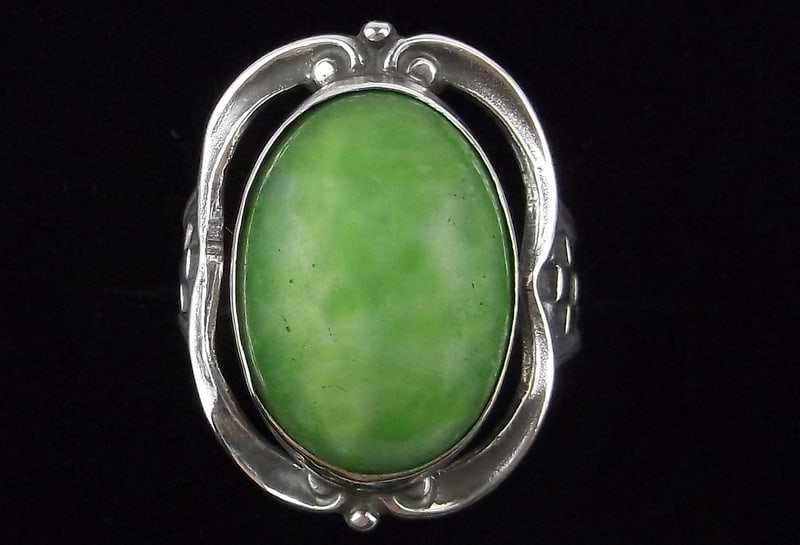 Mint Antique 1930s Sterling Silver Czech Glass Ring 4.5: Guaranteed Solid 925 Sterling Silver, in Excellent Condition