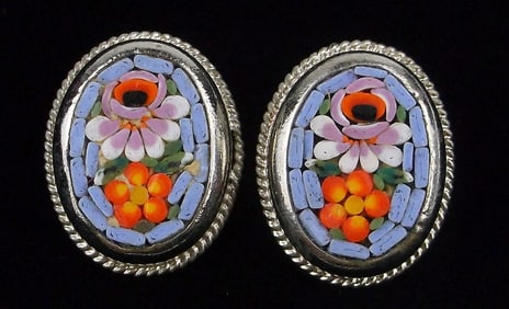 New Vint 1950s Carded Italian Mosaic Earrings Set