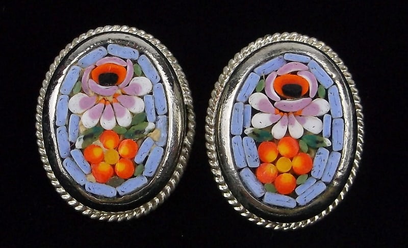 New Vint 1950s Carded Italian Mosaic Earrings Set: new condition