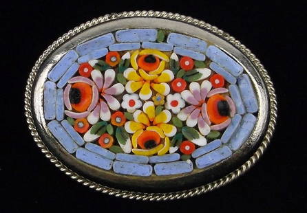 New Vintage 1950s Italian Mosaic Brooch: new condition